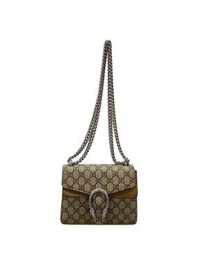 Gucci Shoulder Bag Dionysus GG Supreme Beige Ebony Light Brown Chain